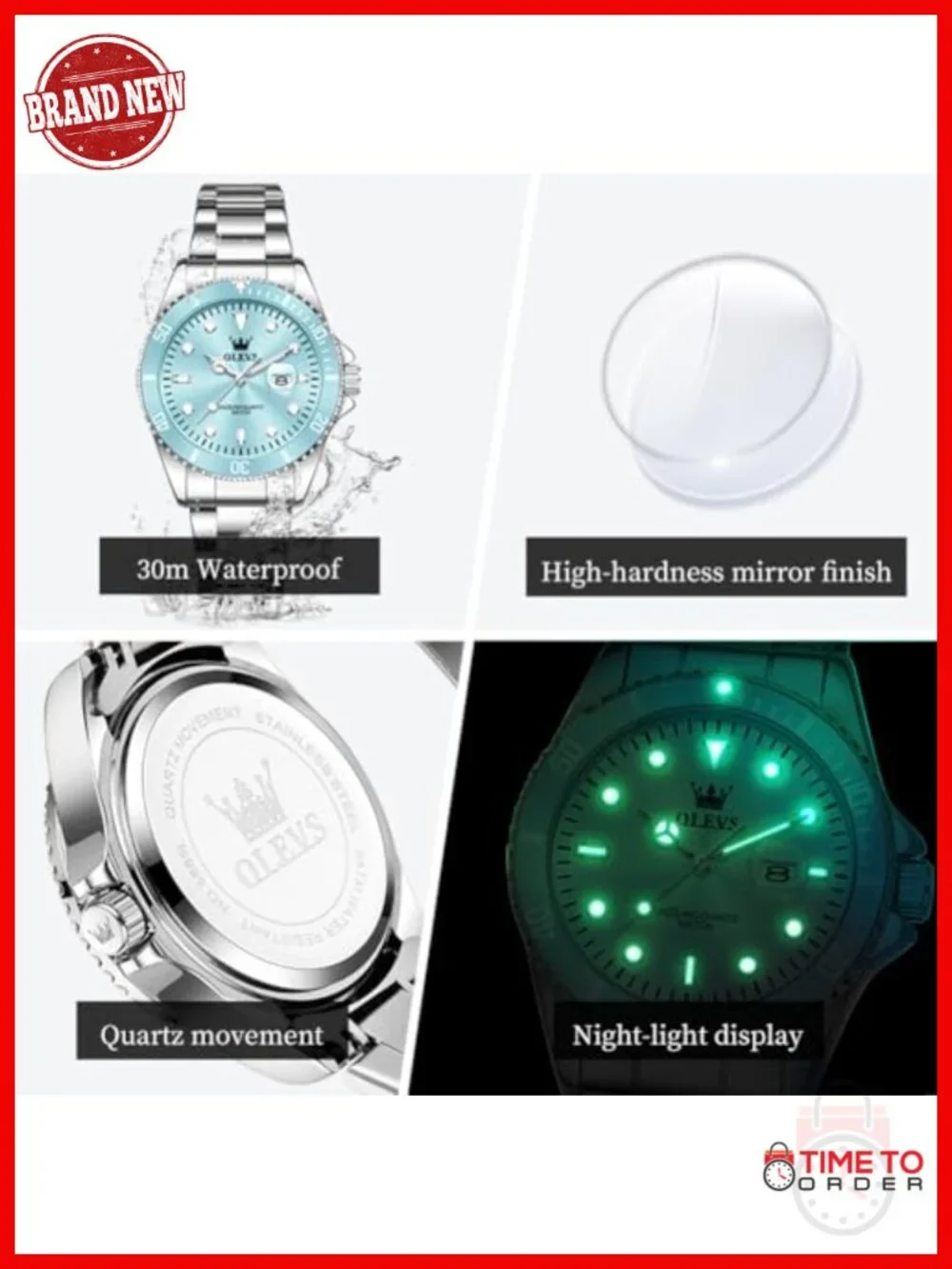 Classic Dress Watch Analog Quartz Stainless Steel Waterproof Luminous Day Date